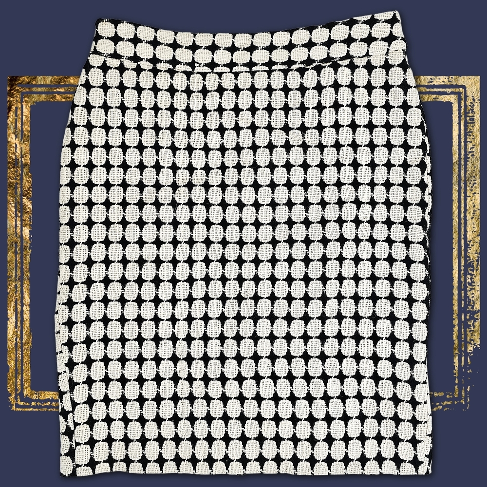 Pim + Larkin - Black and White Woven Tweed Texture Geometric Pencil Skirt
